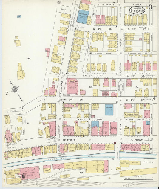 Sanborn Fire Insurance Map from Steelton, Dauphin County, Pennsylvania (1915), Sheet #0003 - Historic Sanborn Fire Insurance Map Print, vintage old map wall art, antique decor, genealogy gift, Pennsylvania Pennsylvania map