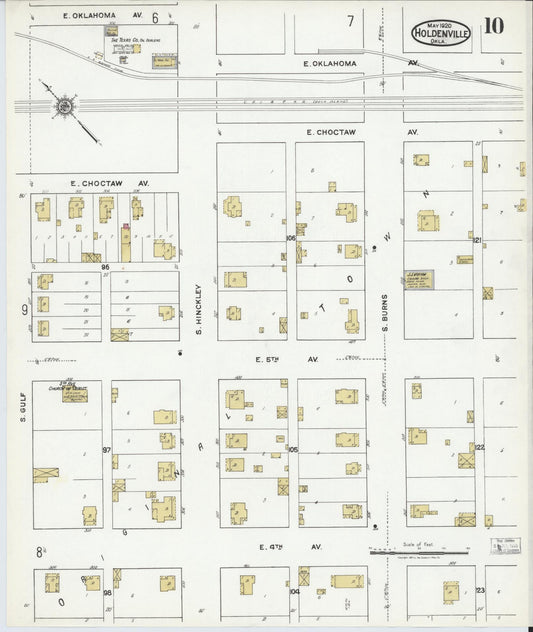 Sanborn Fire Insurance Map from Holdenville, Hughes County, Oklahoma (1920), Sheet #0010 - Historic Sanborn Fire Insurance Map Print, vintage old map wall art, antique decor, genealogy gift, Oklahoma Oklahoma map