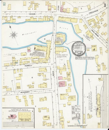 Sanborn Fire Insurance Map from Richford, Franklin County, Vermont (1892), Sheet #0001 - Complete Map Set gallery image, historic Sanborn map, vintage wall art, Vermont Vermont