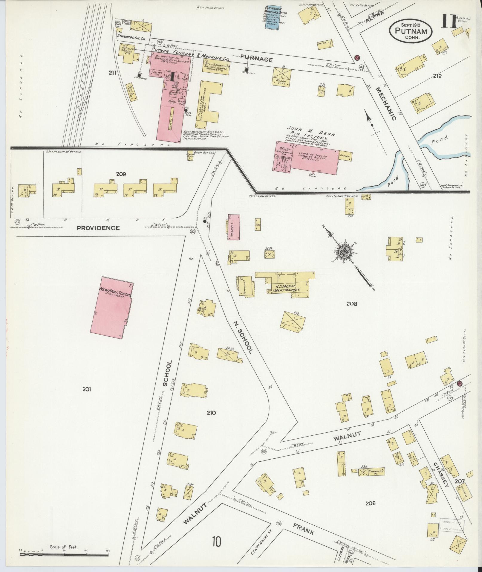Sanborn Fire Insurance Map from Putnam, Windham County, Connecticut (1910), Sheet #0011 - Complete Map Set gallery image, historic Sanborn map, vintage wall art, Connecticut Connecticut