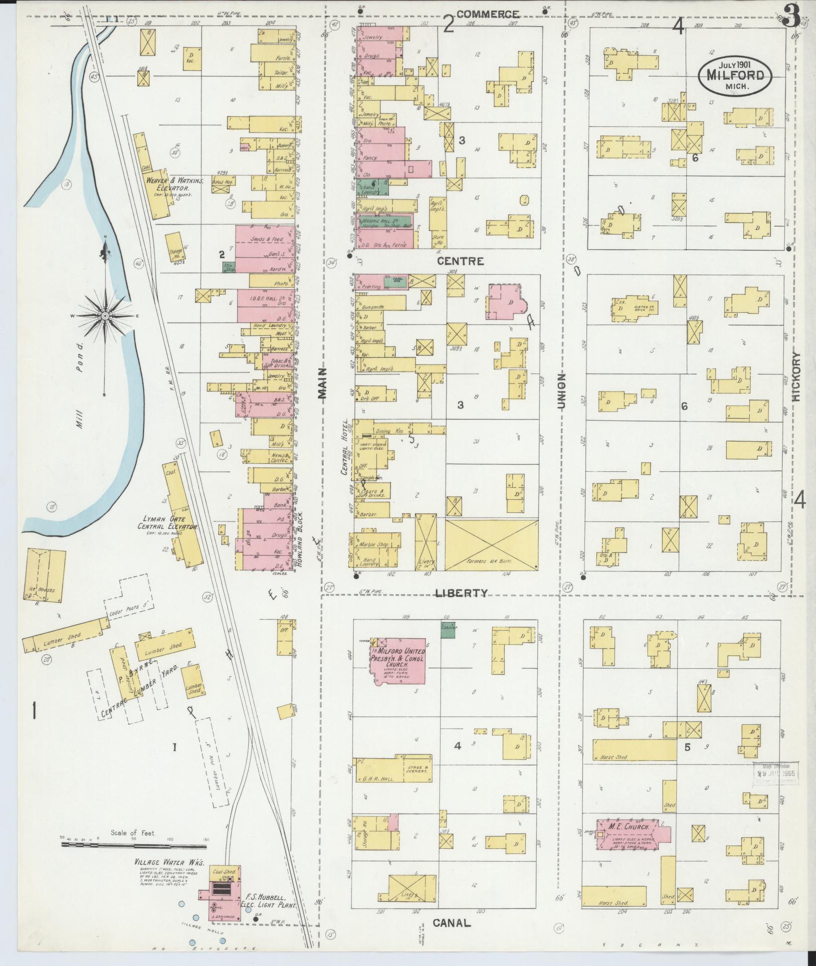 Sanborn Fire Insurance Map from Milford, Oakland County, Michigan (1901), Sheet #0003 - Complete Map Set gallery image, historic Sanborn map, vintage wall art, Michigan Michigan