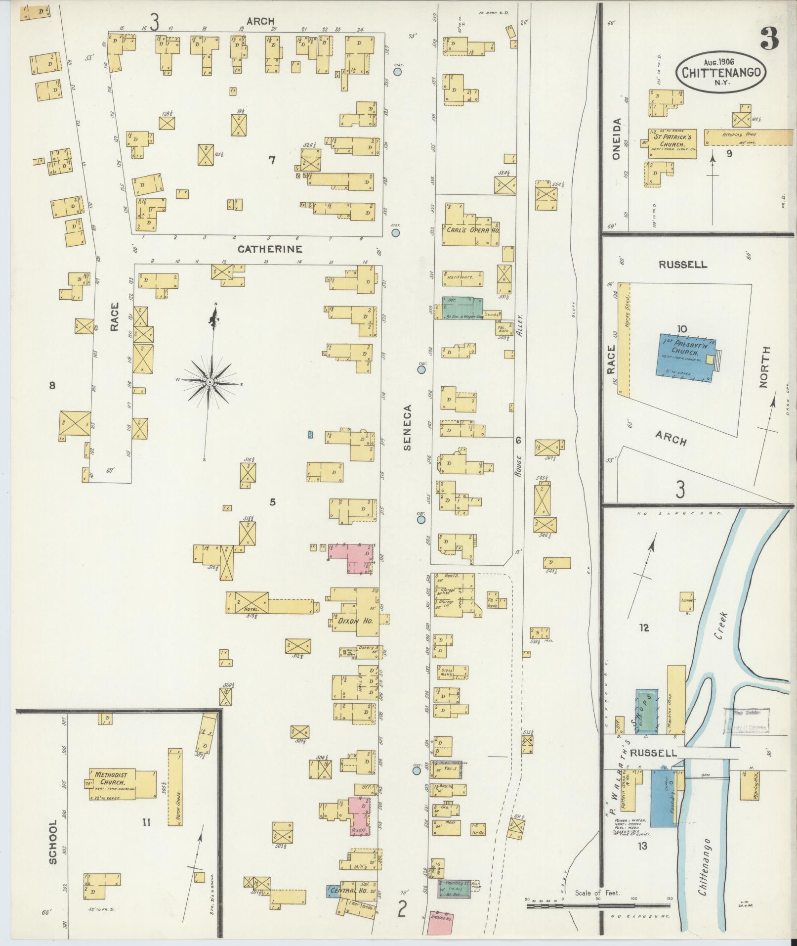 Sanborn Fire Insurance Map from Chittenango, Madison County, New York (1906), Sheet #0003 - Complete Map Set gallery image, historic Sanborn map, vintage wall art, New York New York