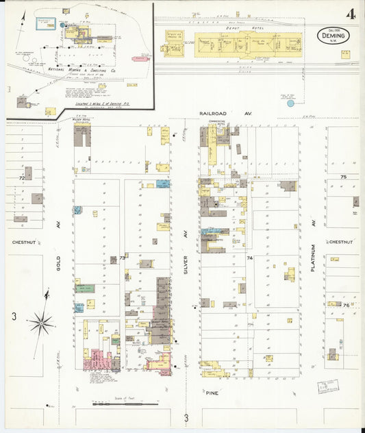 Sanborn Fire Insurance Map from Deming, Luna County, New Mexico (1908), Sheet #0004 - Historic Sanborn Fire Insurance Map Print, vintage old map wall art, antique decor, genealogy gift, New Mexico New Mexico map