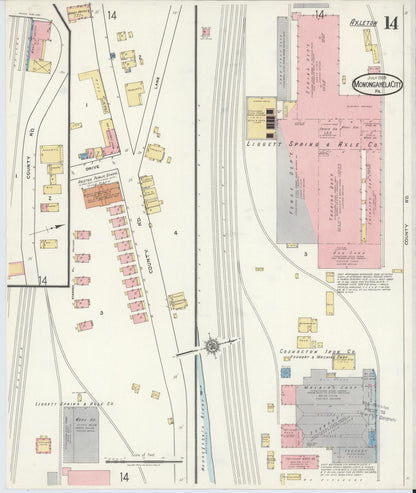 Sanborn Fire Insurance Map from Monongahela City, Washington County, Pennsylvania (1918), Sheet #0014 - Complete Map Set gallery image, historic Sanborn map, vintage wall art, Pennsylvania Pennsylvania