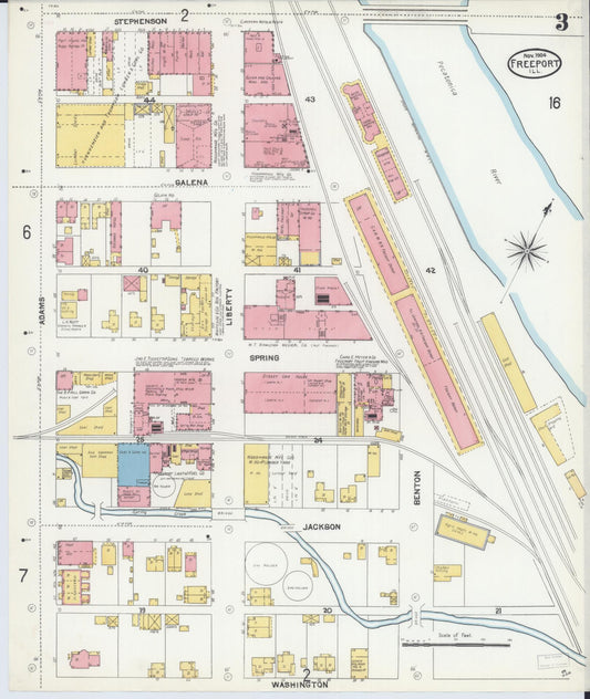 Sanborn Fire Insurance Map from Freeport, Stephenson County, Illinois (1904), Sheet #0003 - Historic Sanborn Fire Insurance Map Print, vintage old map wall art, antique decor, genealogy gift, Illinois Illinois map