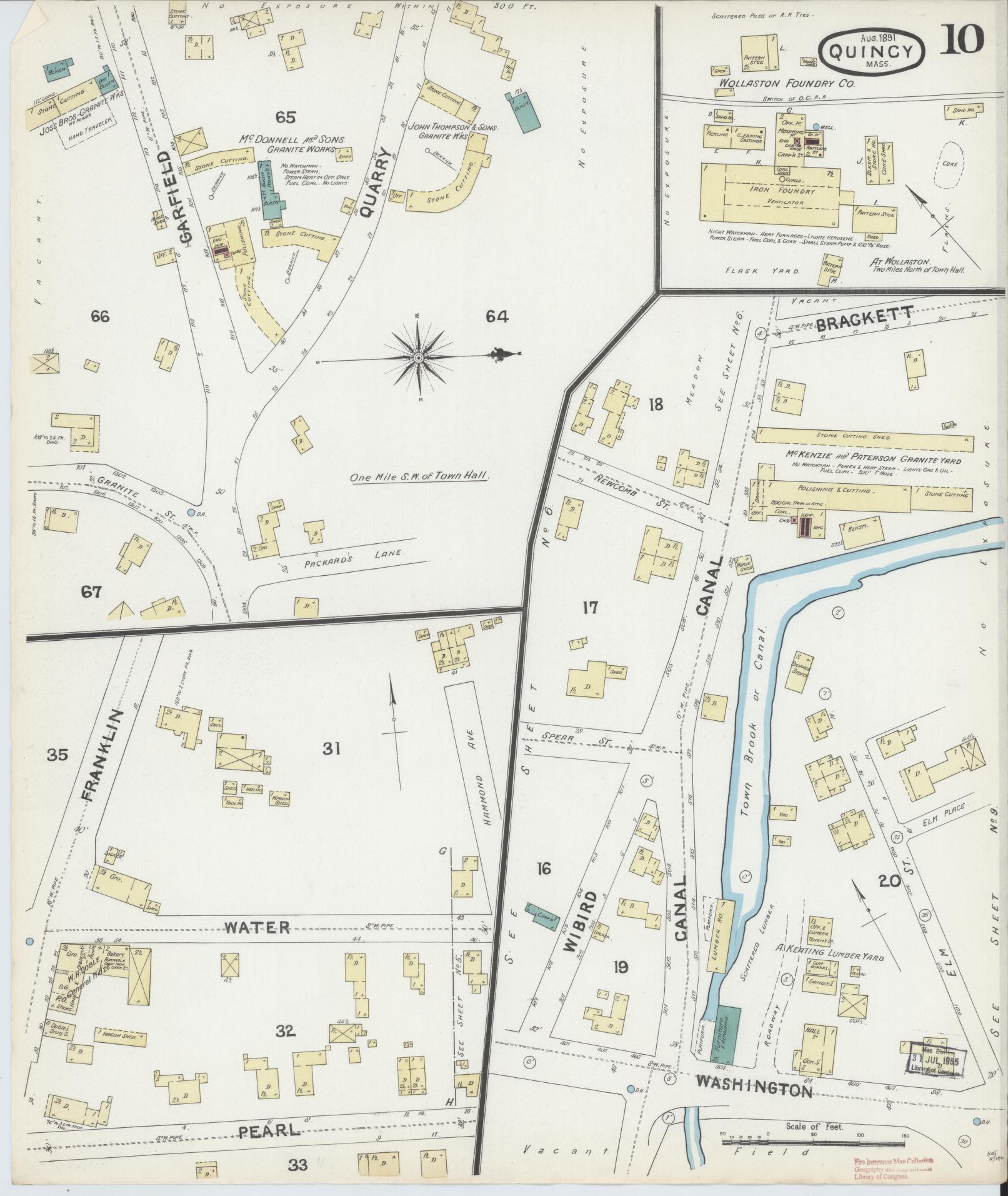 Sanborn Fire Insurance Map from Quincy, Norfolk County, Massachusetts (1891), Sheet #0010 - Historic Sanborn Fire Insurance Map Print, vintage old map wall art, antique decor, genealogy gift, Massachusetts Massachusetts map