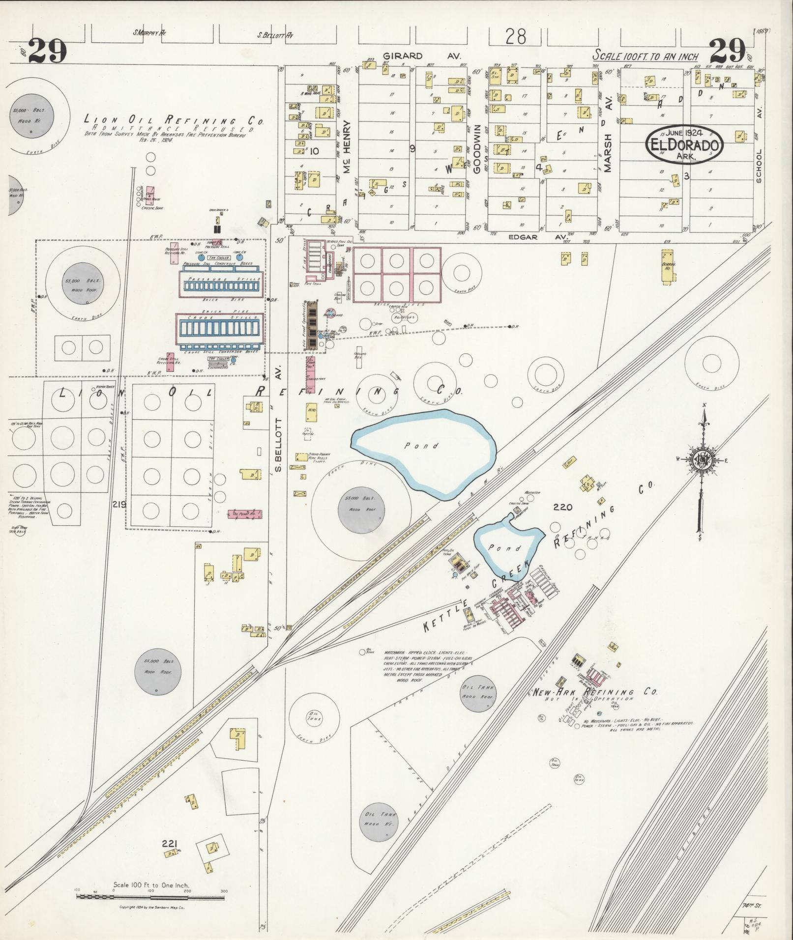 Sanborn Fire Insurance Map from El Dorado, Union County, Arkansas (1924), Sheet #0029 - Historic Sanborn Fire Insurance Map Print, vintage old map wall art, antique decor, genealogy gift, Arkansas Arkansas map