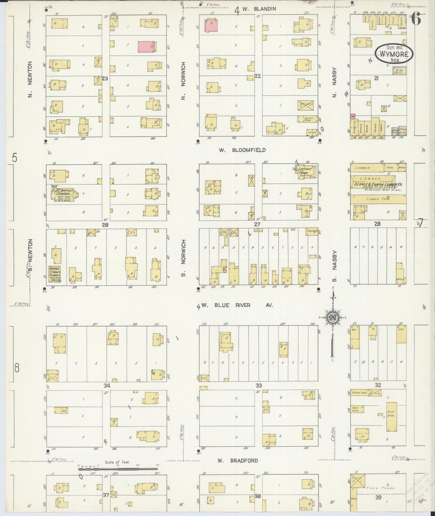 Sanborn Fire Insurance Map from Wymore, Gage County, Nebraska (1912), Sheet #0006 - Complete Map Set gallery image, historic Sanborn map, vintage wall art, Nebraska Nebraska