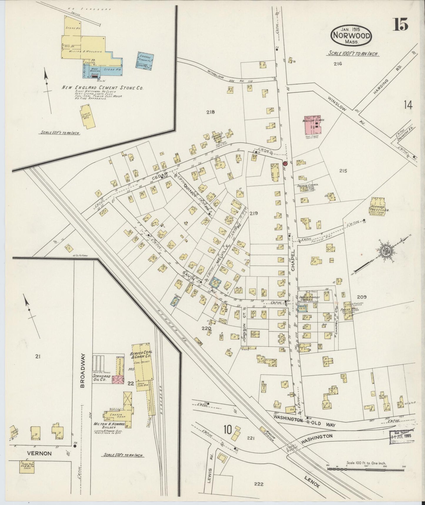 Sanborn Fire Insurance Map from Norwood, Norfolk County, Massachusetts (1915), Sheet #0015 - Complete Map Set gallery image, historic Sanborn map, vintage wall art, Massachusetts Massachusetts