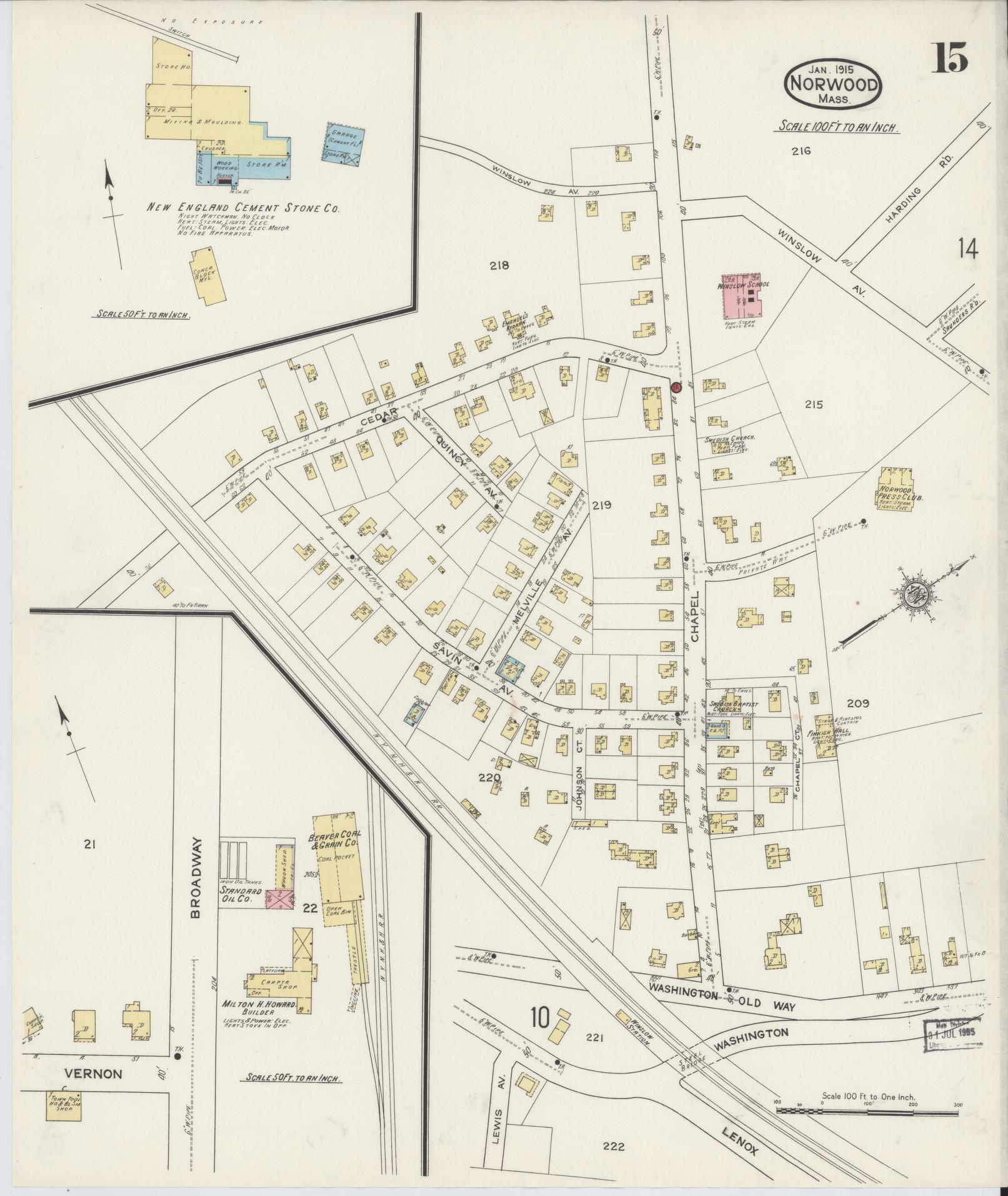Sanborn Fire Insurance Map from Norwood, Norfolk County, Massachusetts (1915), Sheet #0015 - Complete Map Set gallery image, historic Sanborn map, vintage wall art, Massachusetts Massachusetts