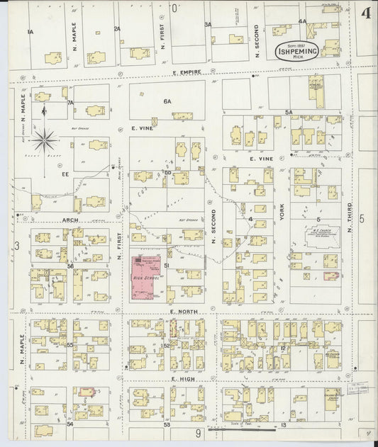 Sanborn Fire Insurance Map from Ishpeming, Marquette County, Michigan (1897), Sheet #0004 - Historic Sanborn Fire Insurance Map Print, vintage old map wall art, antique decor, genealogy gift, Michigan Michigan map