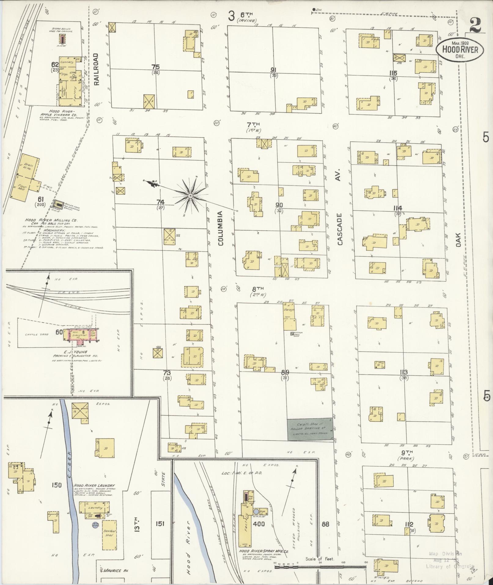 Sanborn Fire Insurance Map from Hood River, Hood River County, Oregon (1909), Sheet #0002 - Complete Map Set gallery image, historic Sanborn map, vintage wall art, Oregon Oregon