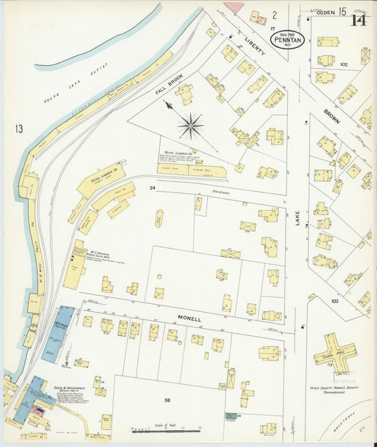 Sanborn Fire Insurance Map from Penn Yan, Yates County, New York (1909), Sheet #0014 - Historic Sanborn Fire Insurance Map Print, vintage old map wall art, antique decor, genealogy gift, New York New York map