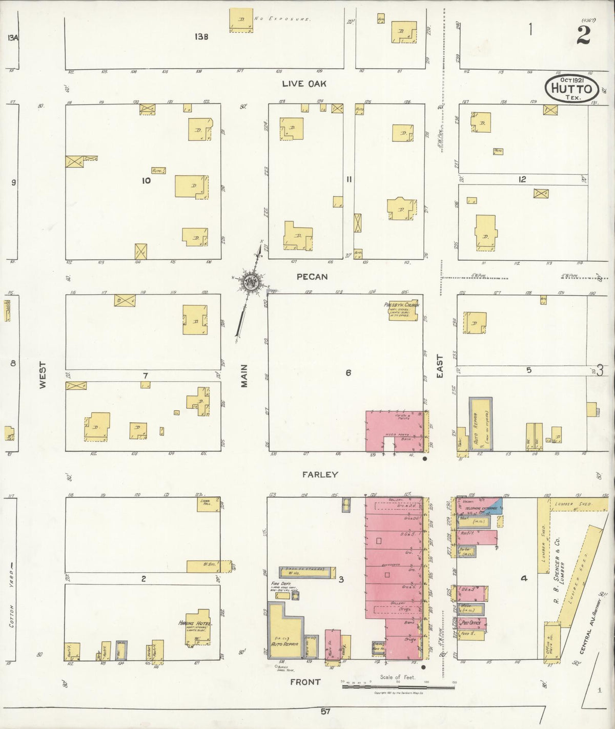 Sanborn Fire Insurance Map from Hutto, Williamson County, Texas (1921), Sheet #0002 - Complete Map Set gallery image, historic Sanborn map, vintage wall art, Texas Texas