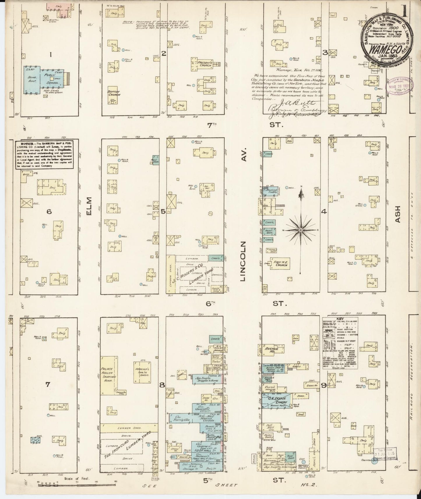 Sanborn Fire Insurance Map from Wamego, Pottawatomie County, Kansas. (1885) – Historic Sanborn Fire Insurance Map Print