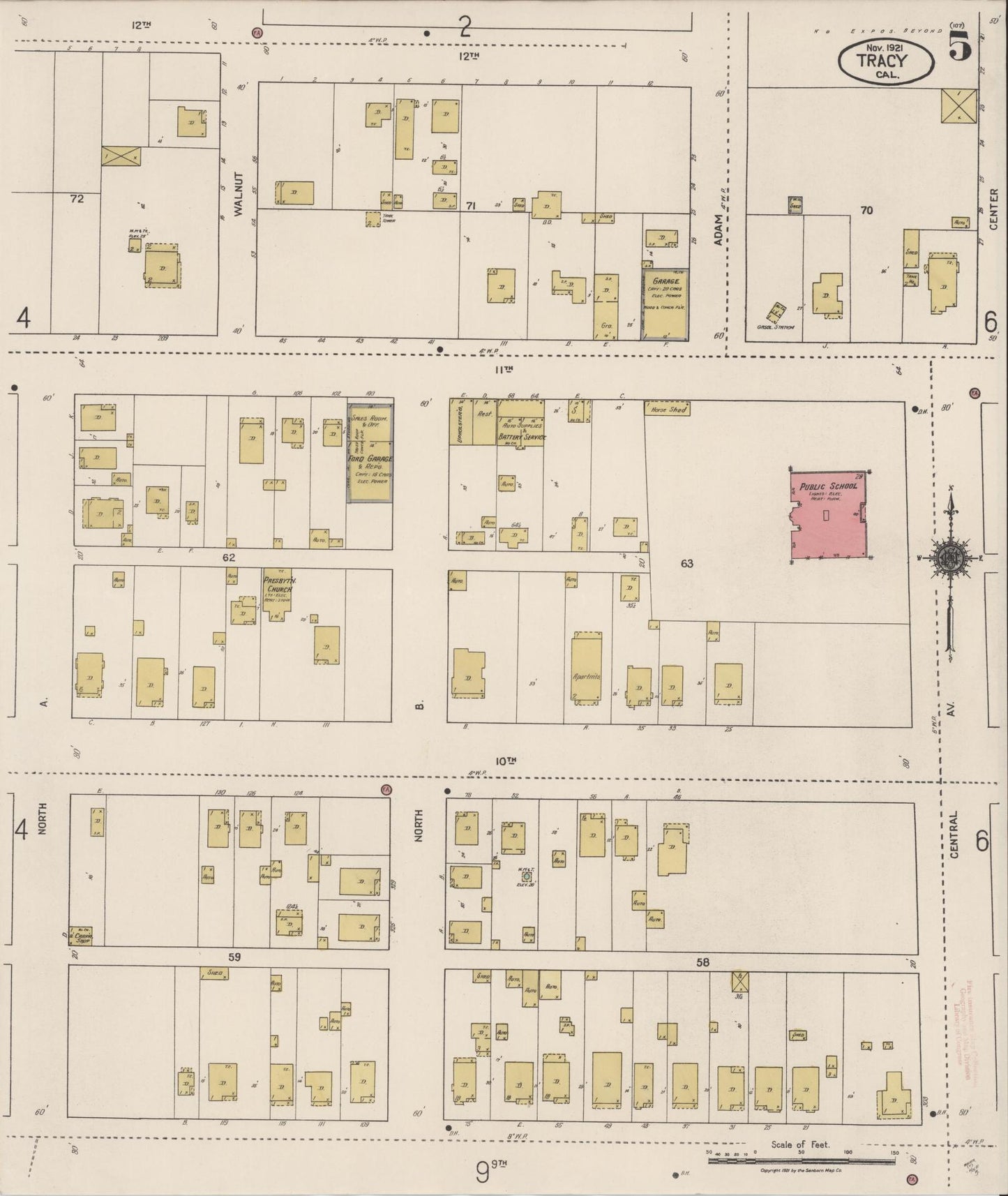 Sanborn Fire Insurance Map from Tracy, San Joaquin County, California (1921), Sheet #0005 - Complete Map Set gallery image, historic Sanborn map, vintage wall art, California California