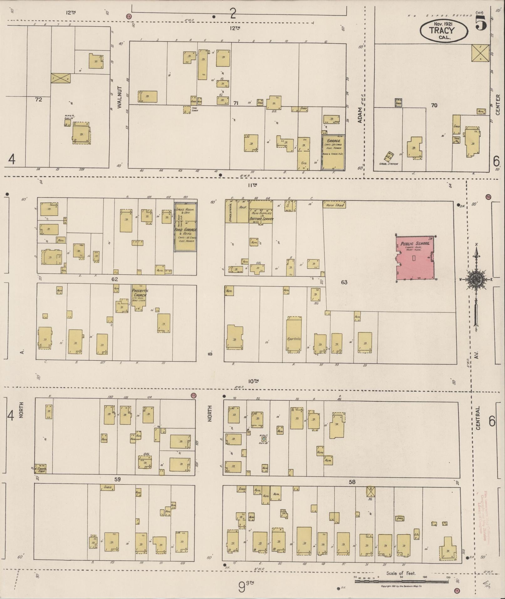 Sanborn Fire Insurance Map from Tracy, San Joaquin County, California (1921), Sheet #0005 - Complete Map Set gallery image, historic Sanborn map, vintage wall art, California California