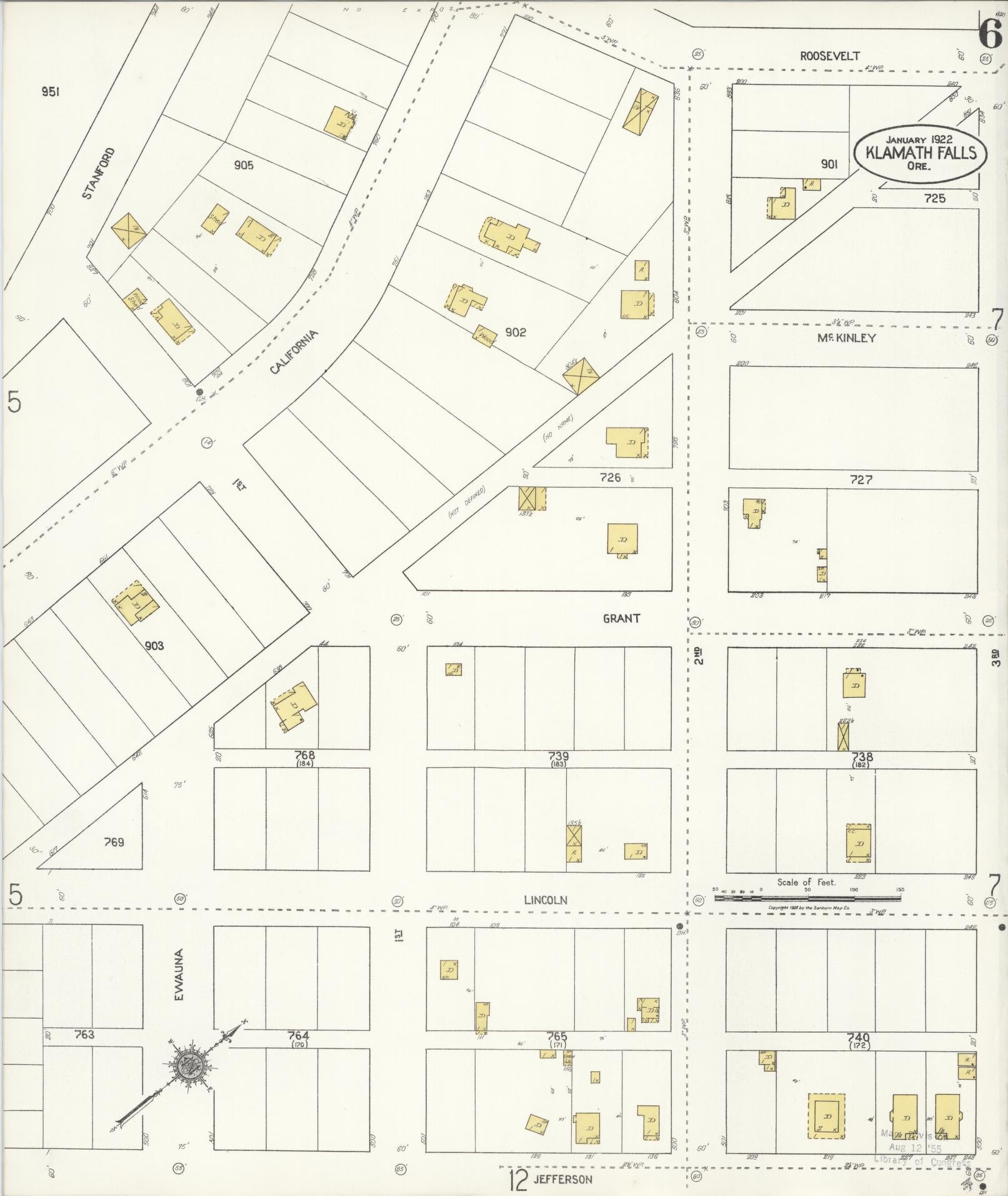 Sanborn Fire Insurance Map from Klamath Falls, Klamath County, Oregon (1921), Sheet #0006 - Historic Sanborn Fire Insurance Map Print, vintage old map wall art, antique decor, genealogy gift, Oregon Oregon map