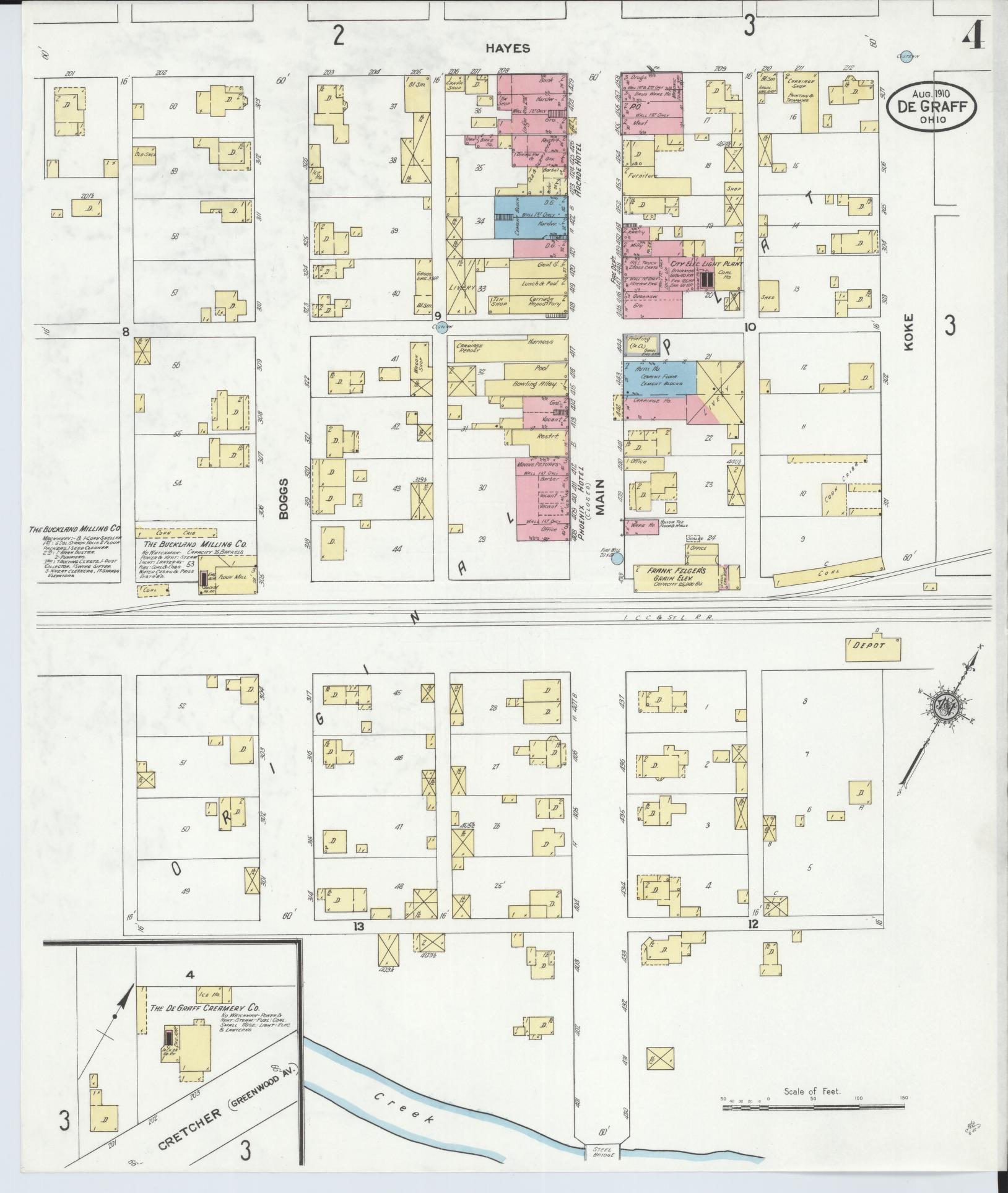 Sanborn Fire Insurance Map from Degraff, Logan County, Ohio (1910), Sheet #0004 - Historic Sanborn Fire Insurance Map Print, vintage old map wall art, antique decor, genealogy gift, Ohio Ohio map