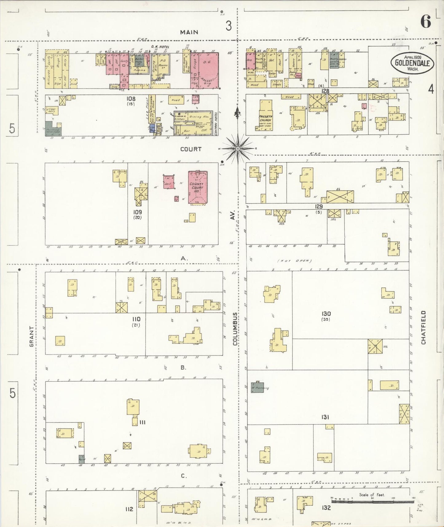 Sanborn Fire Insurance Map from Goldendale, Klickitat County, Washington (1909), Sheet #0006 - Complete Map Set gallery image, historic Sanborn map, vintage wall art, Washington Washington
