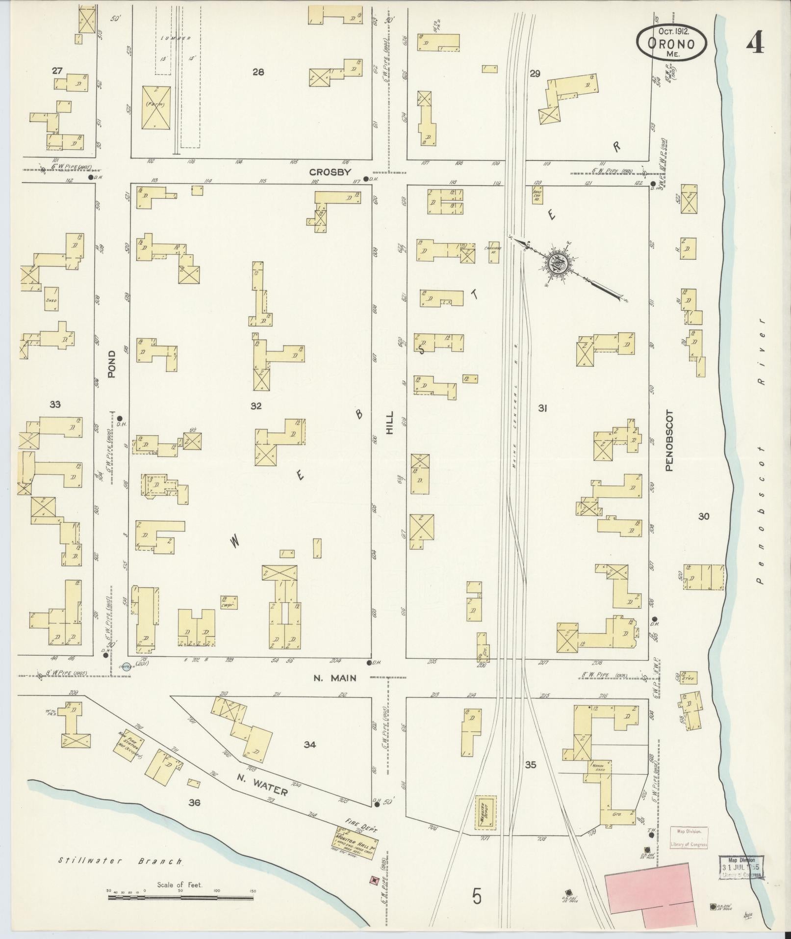 Sanborn Fire Insurance Map from Orono, Penobscot County, Maine (1912), Sheet #0004 - Complete Map Set gallery image, historic Sanborn map, vintage wall art, Maine Maine
