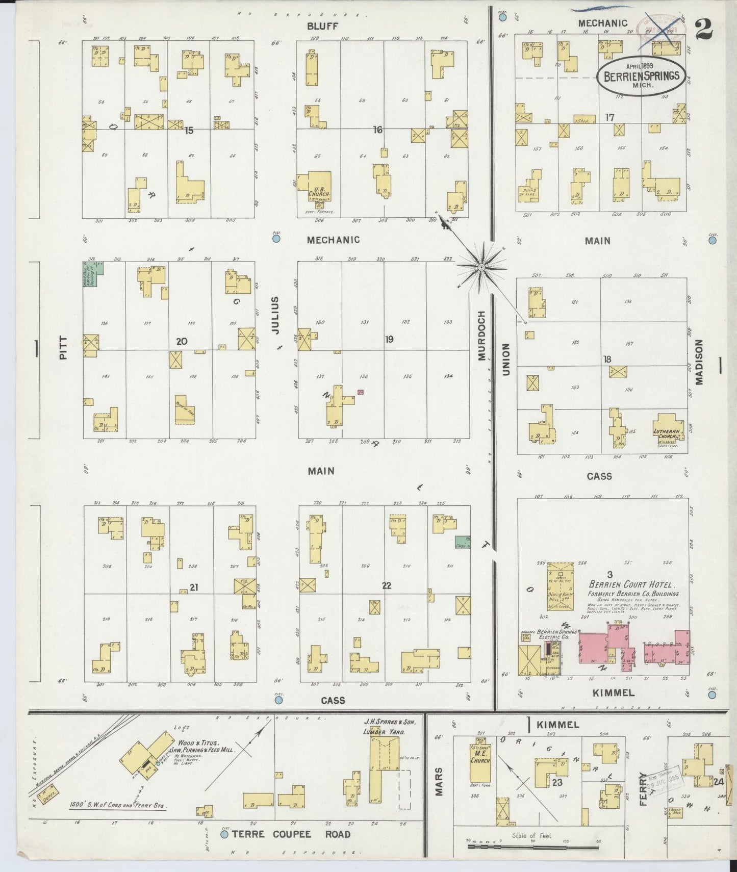 Sanborn Fire Insurance Map from Berrien Springs, Berrien, Michigan (1899), Sheet #0002 - Complete Map Set gallery image, historic Sanborn map, vintage wall art, Michigan Michigan