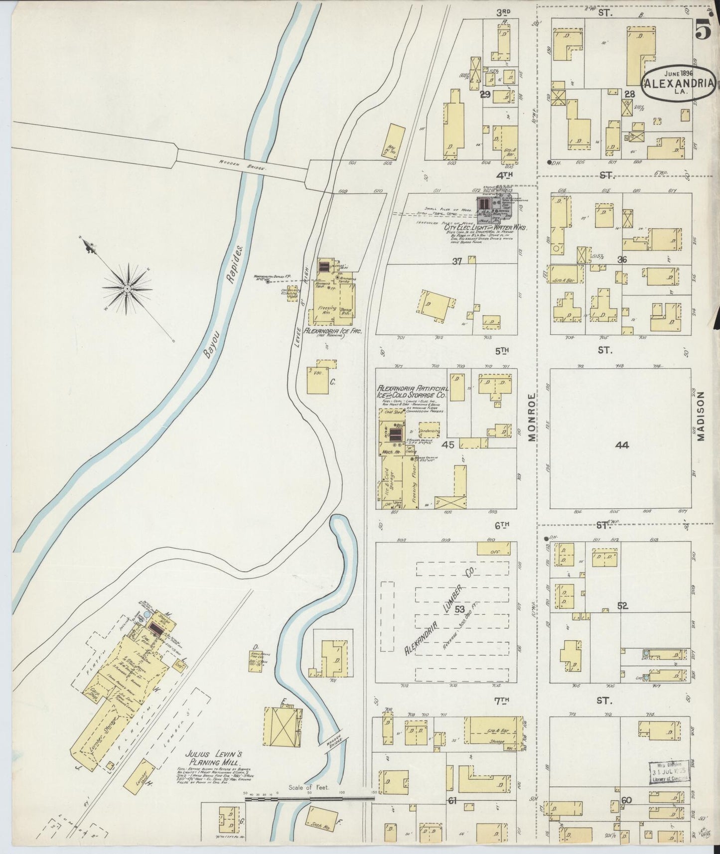 Sanborn Fire Insurance Map from Alexandria, Rapides Parish, Louisiana (1896), Sheet #0005 - Complete Map Set gallery image, historic Sanborn map, vintage wall art, Louisiana Louisiana
