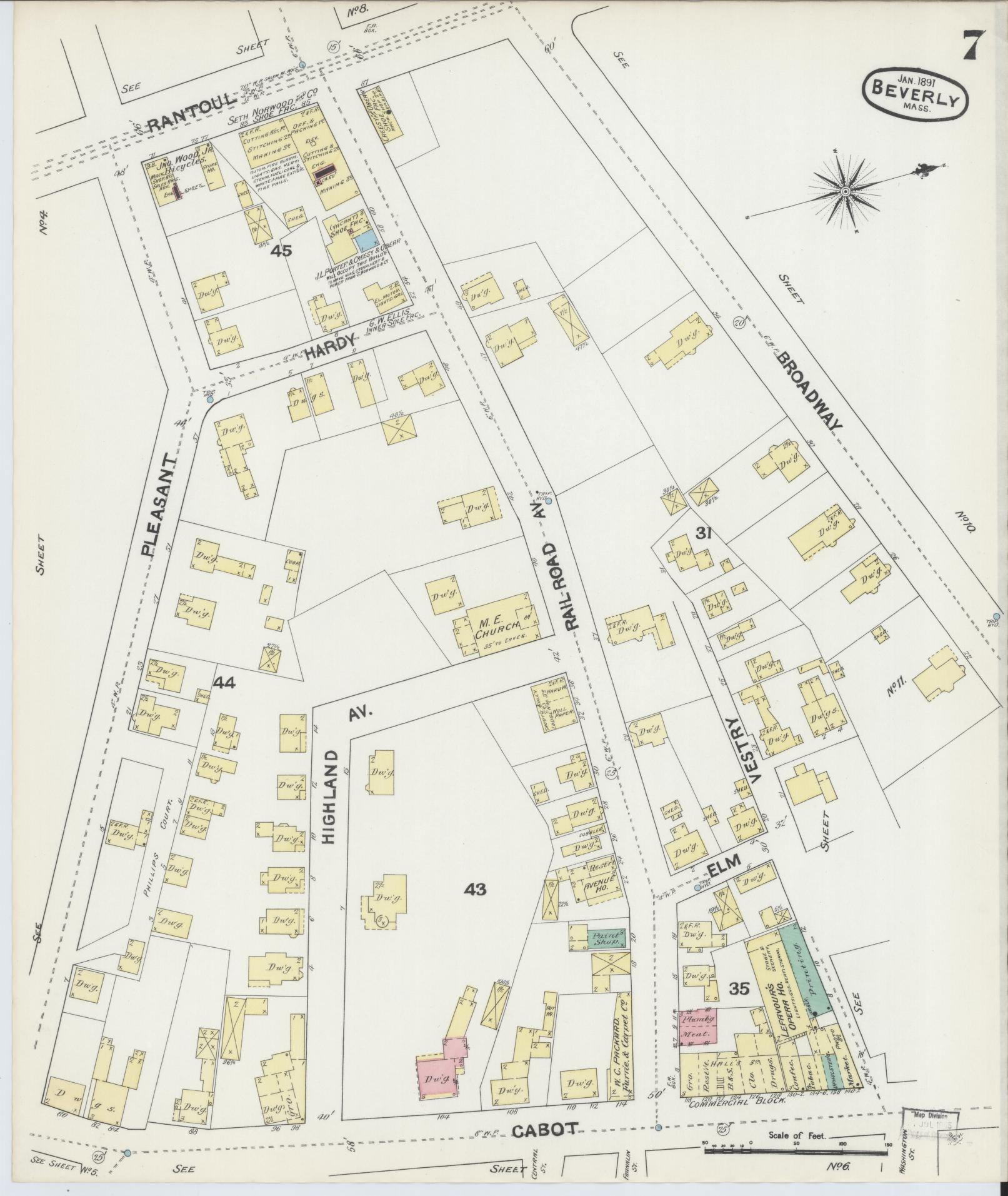 Sanborn Fire Insurance Map from Beverly, Essex County, Massachusetts (1891), Sheet #0007 - Complete Map Set gallery image, historic Sanborn map, vintage wall art, Massachusetts Massachusetts