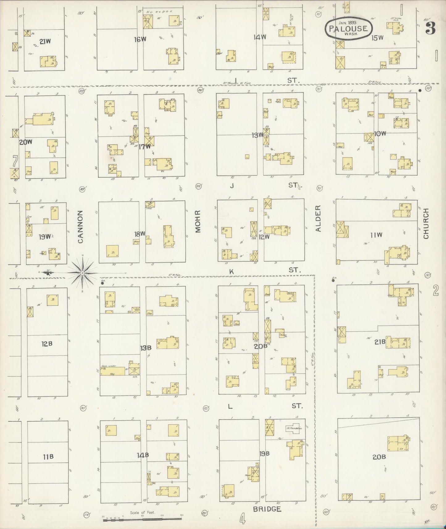 Sanborn Fire Insurance Map from Palouse City, Whitman County, Washington (1893), Sheet #0003 - Complete Map Set gallery image, historic Sanborn map, vintage wall art, Washington Washington