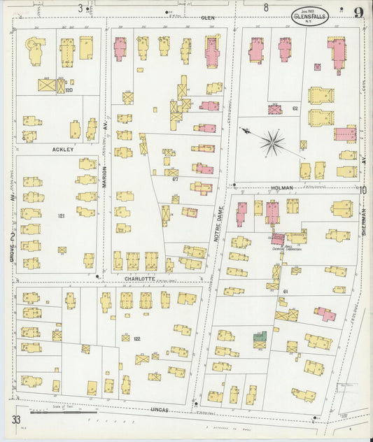 Sanborn Fire Insurance Map from Glens Falls, Warren County, New York (1901), Sheet #0009 - Historic Sanborn Fire Insurance Map Print, vintage old map wall art, antique decor, genealogy gift, New York New York map
