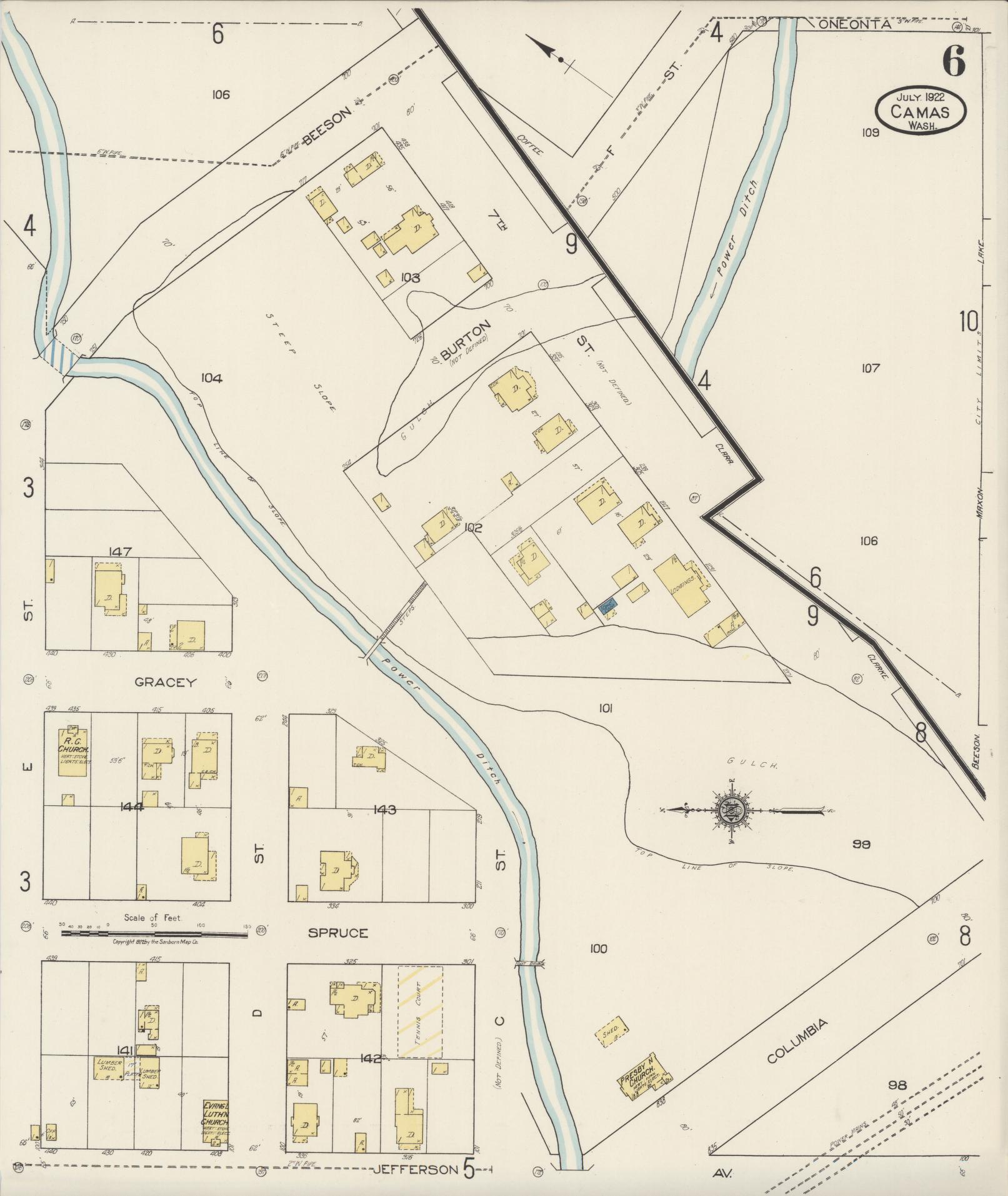 Sanborn Fire Insurance Map from Camas, Clark County, Washington (1922), Sheet #0006 - Complete Map Set gallery image, historic Sanborn map, vintage wall art, Washington Washington