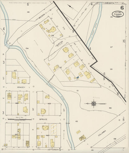 Sanborn Fire Insurance Map from Camas, Clark County, Washington (1922), Sheet #0006 - Complete Map Set gallery image, historic Sanborn map, vintage wall art, Washington Washington