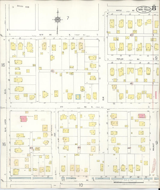 Sanborn Fire Insurance Map from Twin Falls, Twin Falls County, Idaho (1949), Sheet #0008 - Historic Sanborn Fire Insurance Map Print, vintage old map wall art, antique decor, genealogy gift, Falls Idaho map