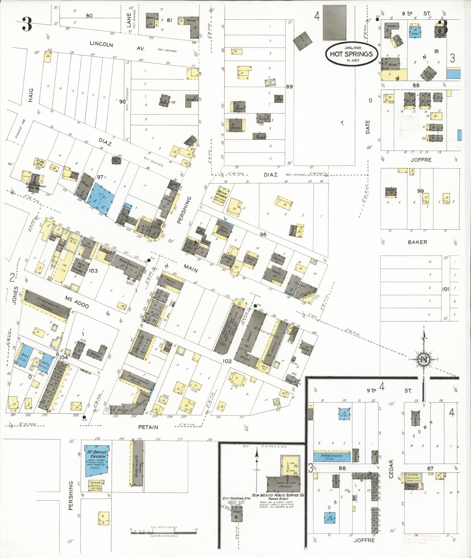 Sanborn Fire Insurance Map from Hot Springs, Sierra County, New Mexico (1930), Sheet #0003 - Complete Map Set gallery image, historic Sanborn map, vintage wall art, New Mexico New Mexico