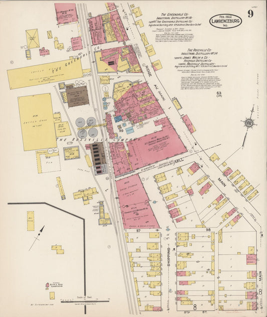 Sanborn Fire Insurance Map from Lawrenceburg, Dearborn County, Indiana (1922), Sheet #0009 - Historic Sanborn Fire Insurance Map Print, vintage old map wall art, antique decor, genealogy gift, Indiana Indiana map