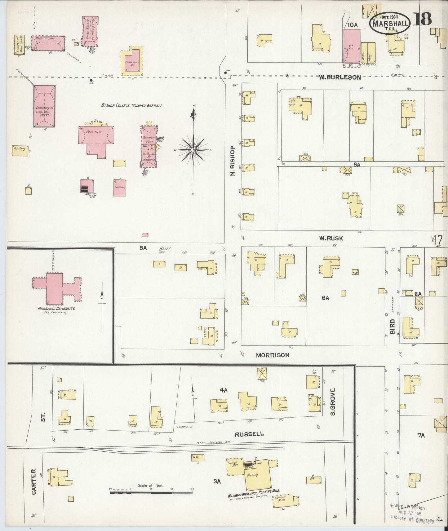 Sanborn Fire Insurance Map from Marshall, Harrison County, Texas (1904), Sheet #0018 - Complete Map Set gallery image, historic Sanborn map, vintage wall art, Texas Texas