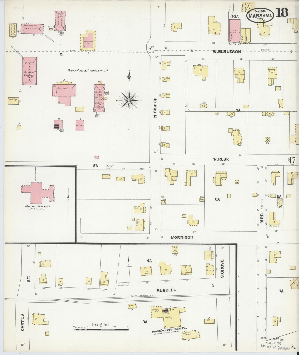 Sanborn Fire Insurance Map from Marshall, Harrison County, Texas (1904), Sheet #0018 - Complete Map Set gallery image, historic Sanborn map, vintage wall art, Texas Texas