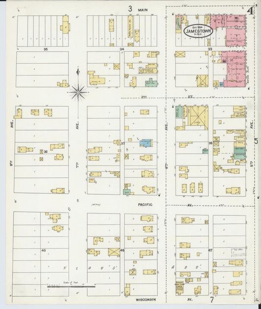 Sanborn Fire Insurance Map from Jamestown, Stutsman County, North Dakota (1904), Sheet #0004 - Historic Sanborn Fire Insurance Map Print, vintage old map wall art, antique decor, genealogy gift, North Dakota North Dakota map