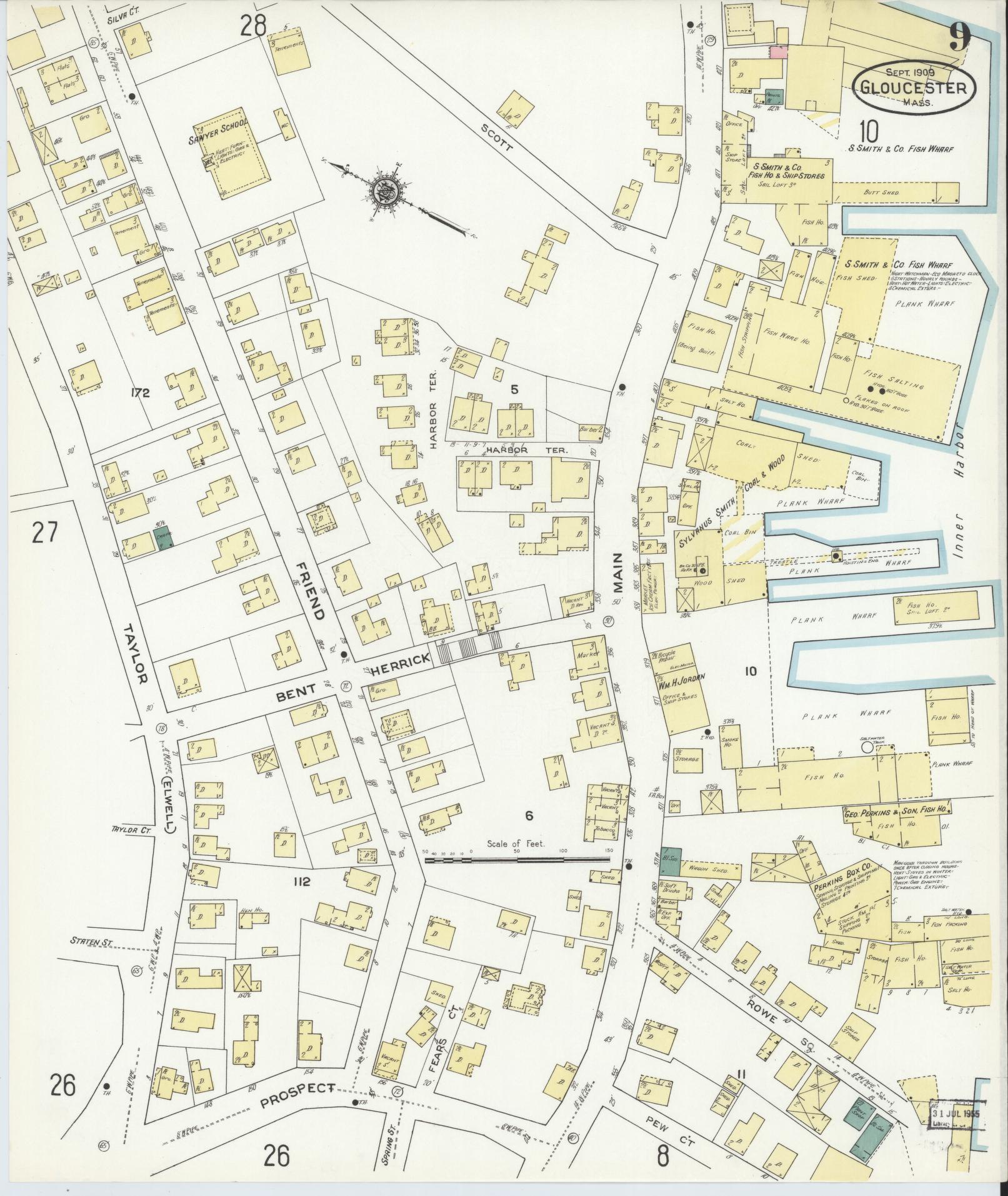 Sanborn Fire Insurance Map from Gloucester, Essex County, Massachusetts (1909), Sheet #0009 - Complete Map Set gallery image, historic Sanborn map, vintage wall art, Massachusetts Massachusetts