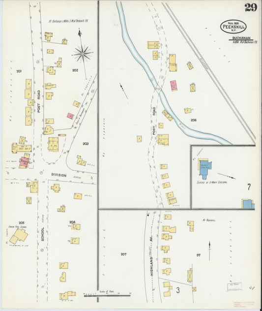 Sanborn Fire Insurance Map from Peekskill, Westchester County, New York (1905), Sheet #0029 - Historic Sanborn Fire Insurance Map Print, vintage old map wall art, antique decor, genealogy gift, New York New York map