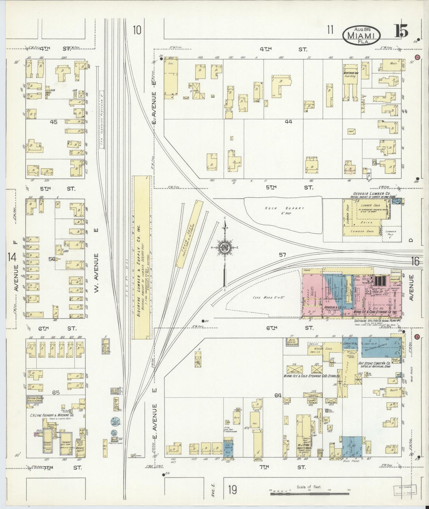 Sanborn Fire Insurance Map from Miami, Dade County, Florida (1914), Sheet #0015 - Complete Map Set gallery image, historic Sanborn map, vintage wall art, Florida Florida