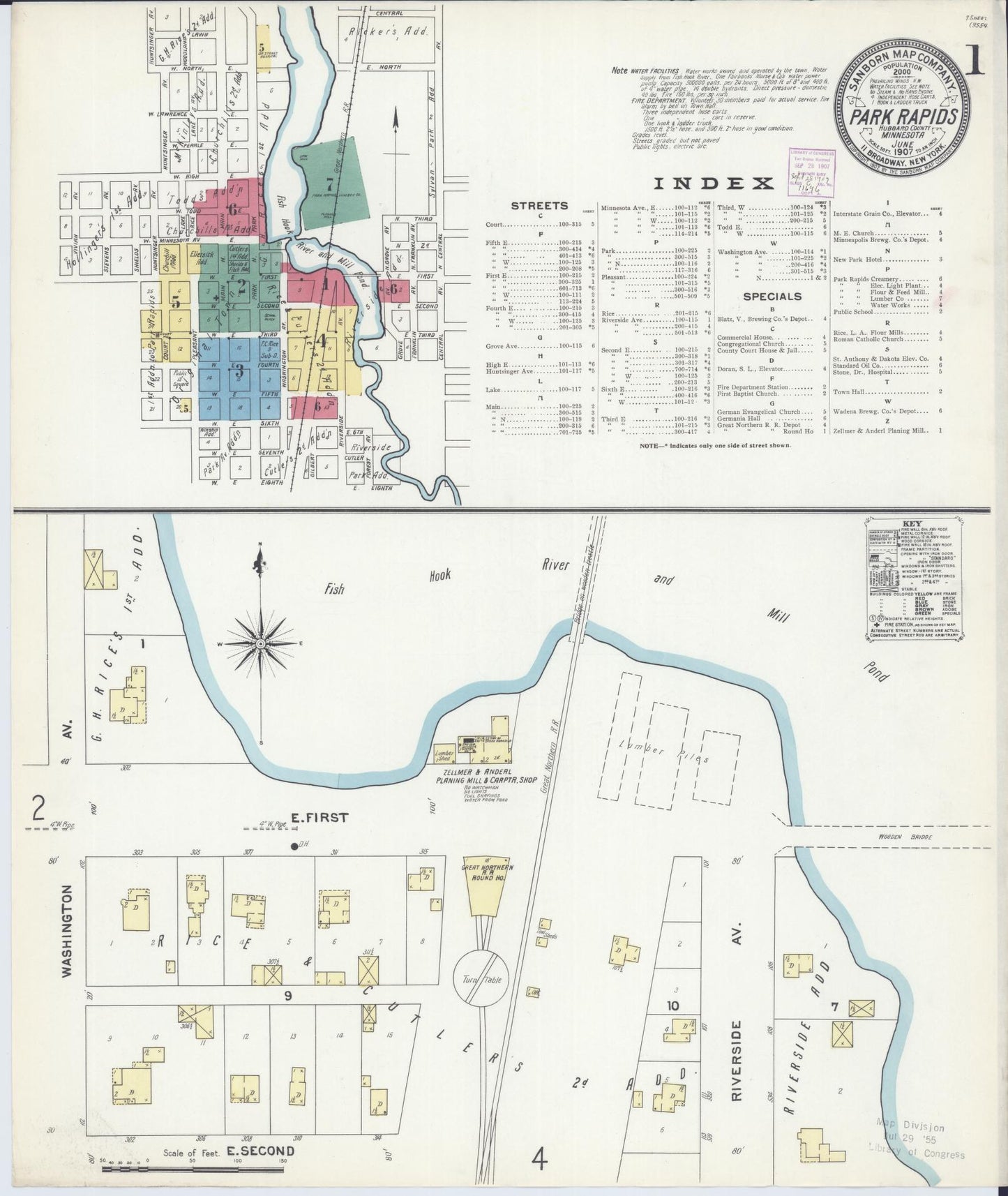 Sanborn Fire Insurance Map from Park Rapids, Hubbard County, Minnesota (1907), Sheet #0001 - Complete Map Set gallery image, historic Sanborn map, vintage wall art, Minnesota Minnesota