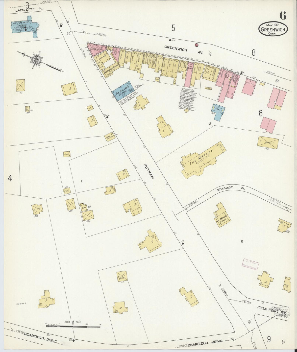 Sanborn Fire Insurance Map from Greenwich, Fairfield County, Connecticut (1912), Sheet #0006 - Historic Sanborn Fire Insurance Map Print, vintage old map wall art, antique decor, genealogy gift, Connecticut Connecticut map