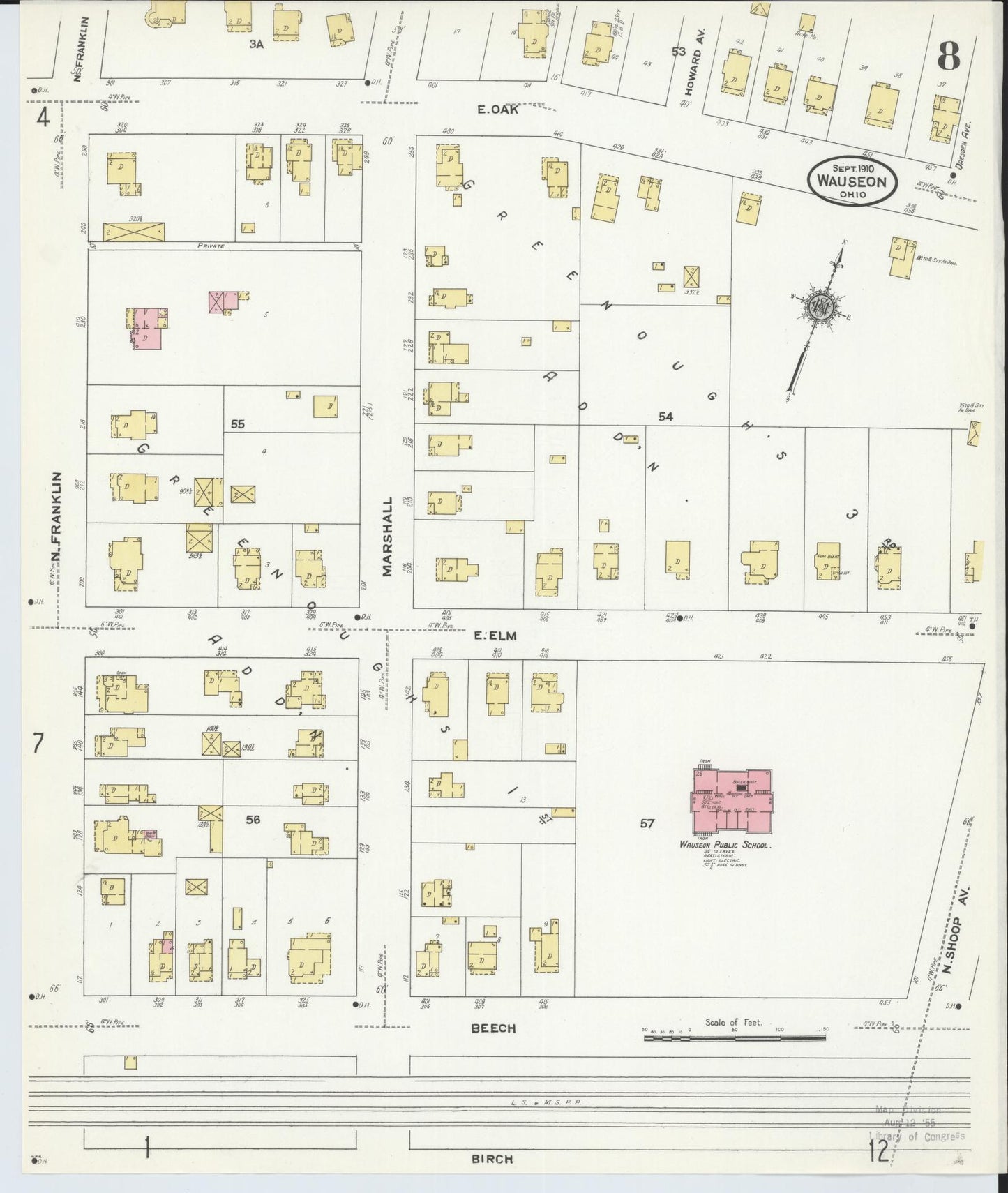 Sanborn Fire Insurance Map from Wauseon, Fulton County, Ohio (1910), Sheet #0008 - Historic Sanborn Fire Insurance Map Print, vintage old map wall art, antique decor, genealogy gift, Ohio Ohio map
