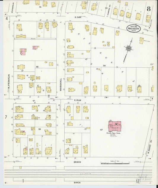 Sanborn Fire Insurance Map from Wauseon, Fulton County, Ohio (1910), Sheet #0008 - Historic Sanborn Fire Insurance Map Print, vintage old map wall art, antique decor, genealogy gift, Ohio Ohio map