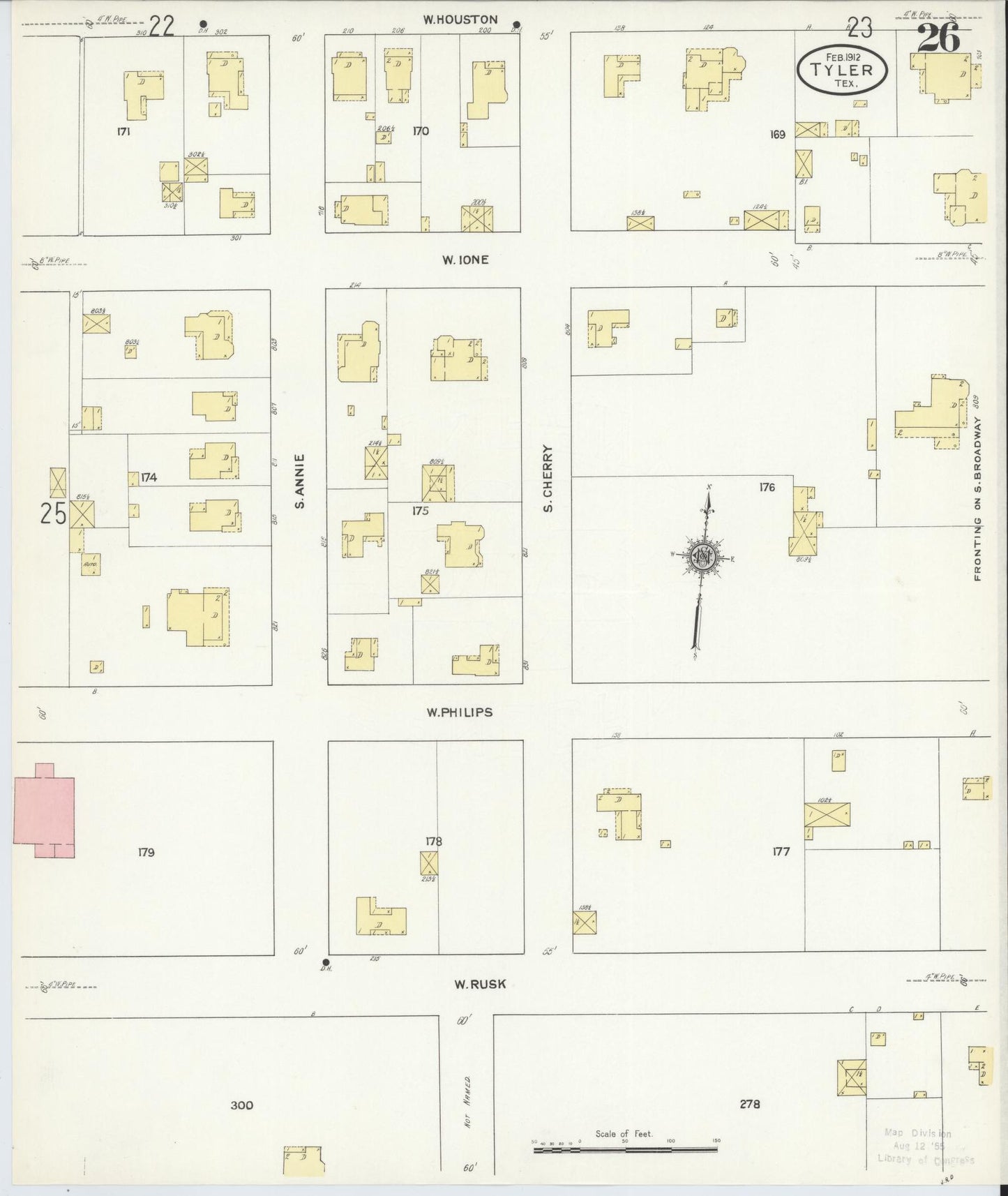 Sanborn Fire Insurance Map from Tyler, Smith County, Texas (1912), Sheet #0026 - Historic Sanborn Fire Insurance Map Print, vintage old map wall art, antique decor, genealogy gift, Texas Texas map