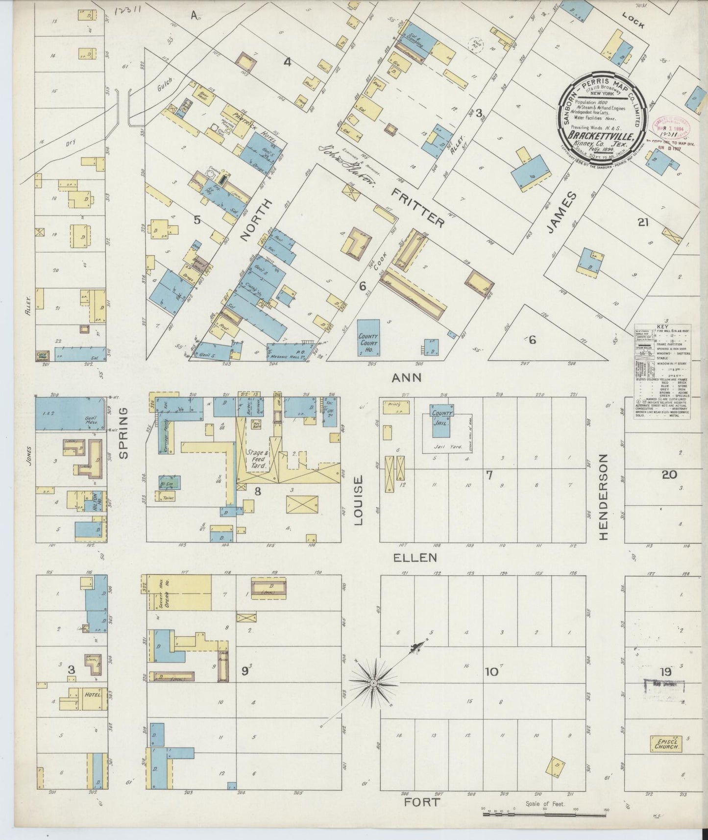Sanborn Fire Insurance Map from Brackettville, Kinney County, Texas. (1894) – Historic Sanborn Fire Insurance Map Print