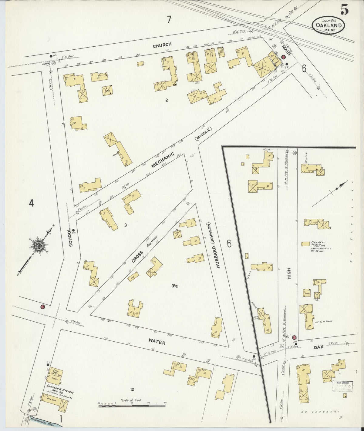 Sanborn Fire Insurance Map from Oakland, Kennebec County, Maine (1911), Sheet #0005 - Complete Map Set gallery image, historic Sanborn map, vintage wall art, Maine Maine