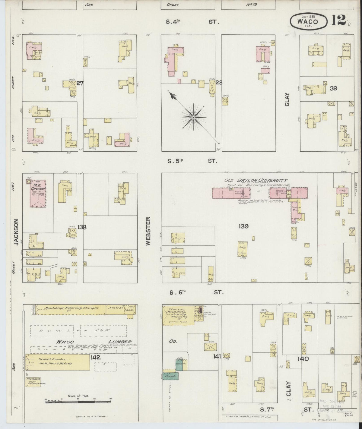 Sanborn Fire Insurance Map from Waco, McLennan County, Texas (1889), Sheet #0012 - Complete Map Set gallery image, historic Sanborn map, vintage wall art, Texas Texas