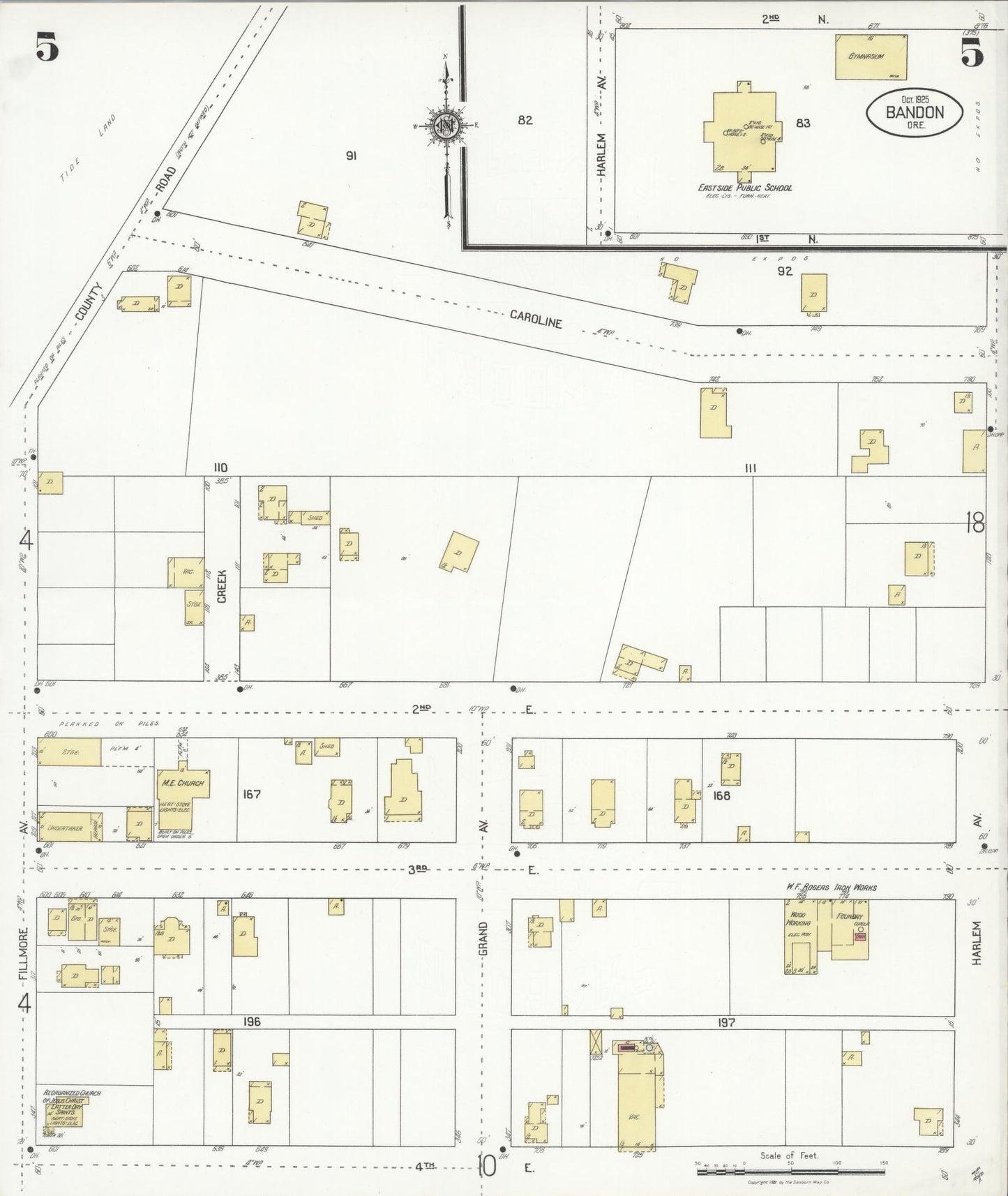 Sanborn Fire Insurance Map from Bandon, Coos County, Oregon (1925), Sheet #0005 - Complete Map Set gallery image, historic Sanborn map, vintage wall art, Oregon Oregon